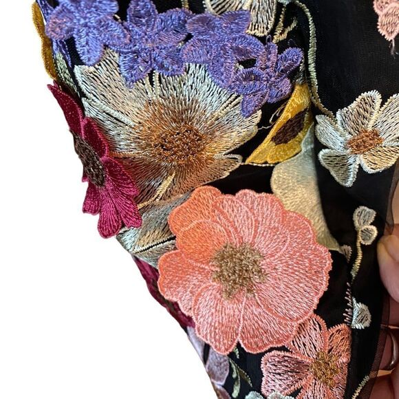 Evening Cocktail Black & Multicolor Fabric Floral Adjustable Straps Lined Dress - Picture 4 of 6